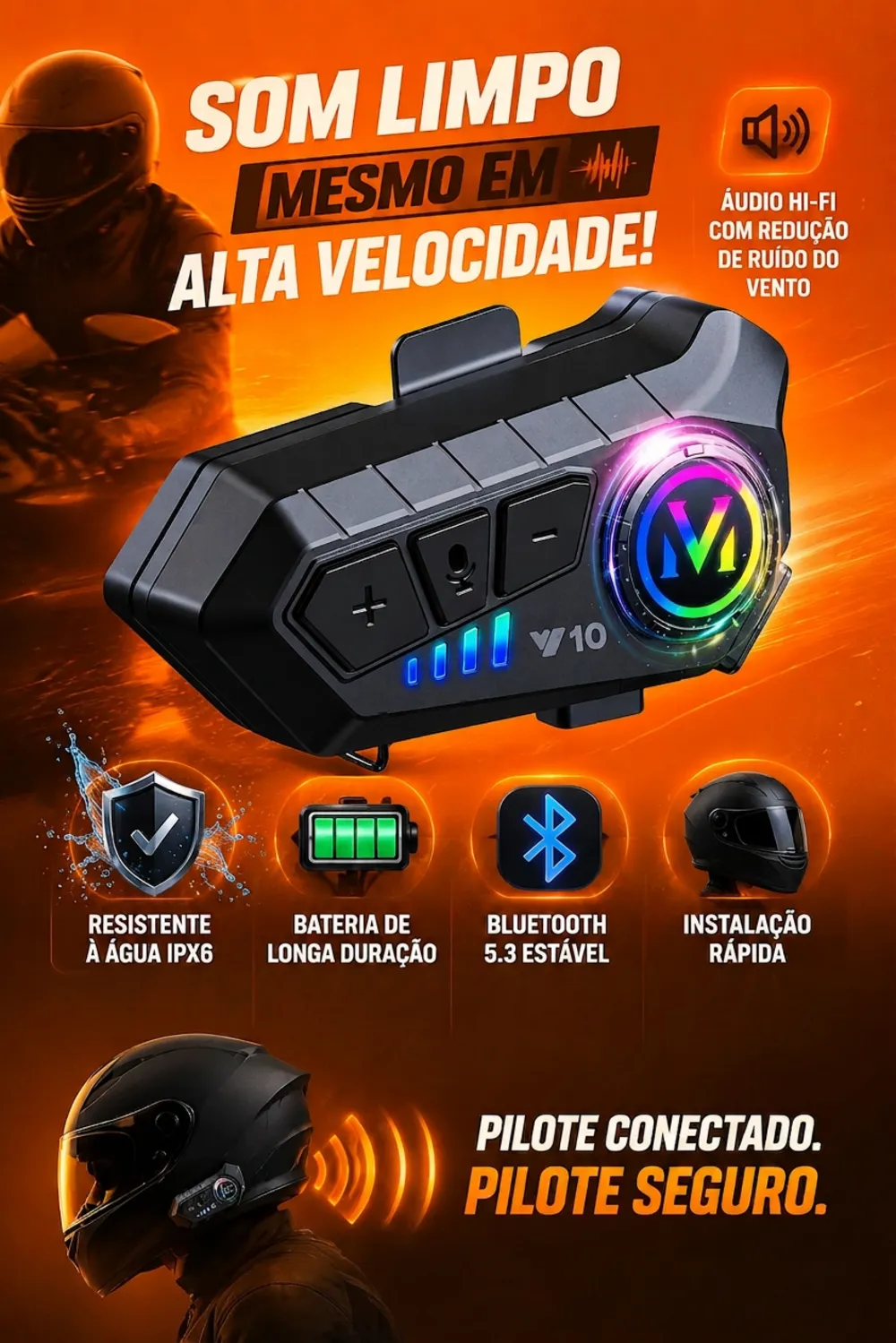Intercomunicador Bluetooth V10 RGB